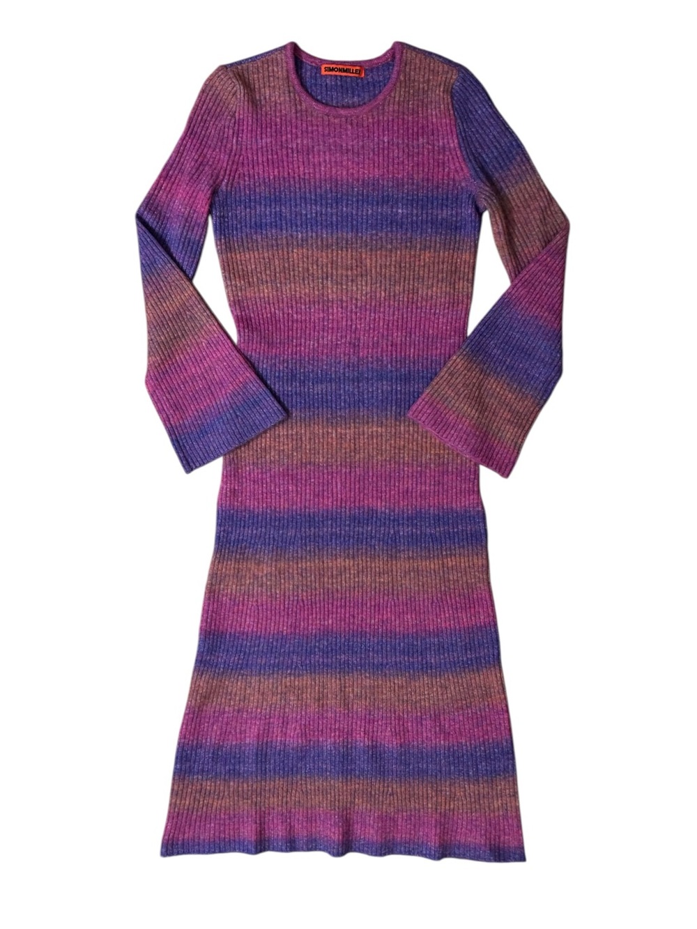Simon Miller Axon Purple Pink Ombre Striped Knit Midi Sweater Dress S